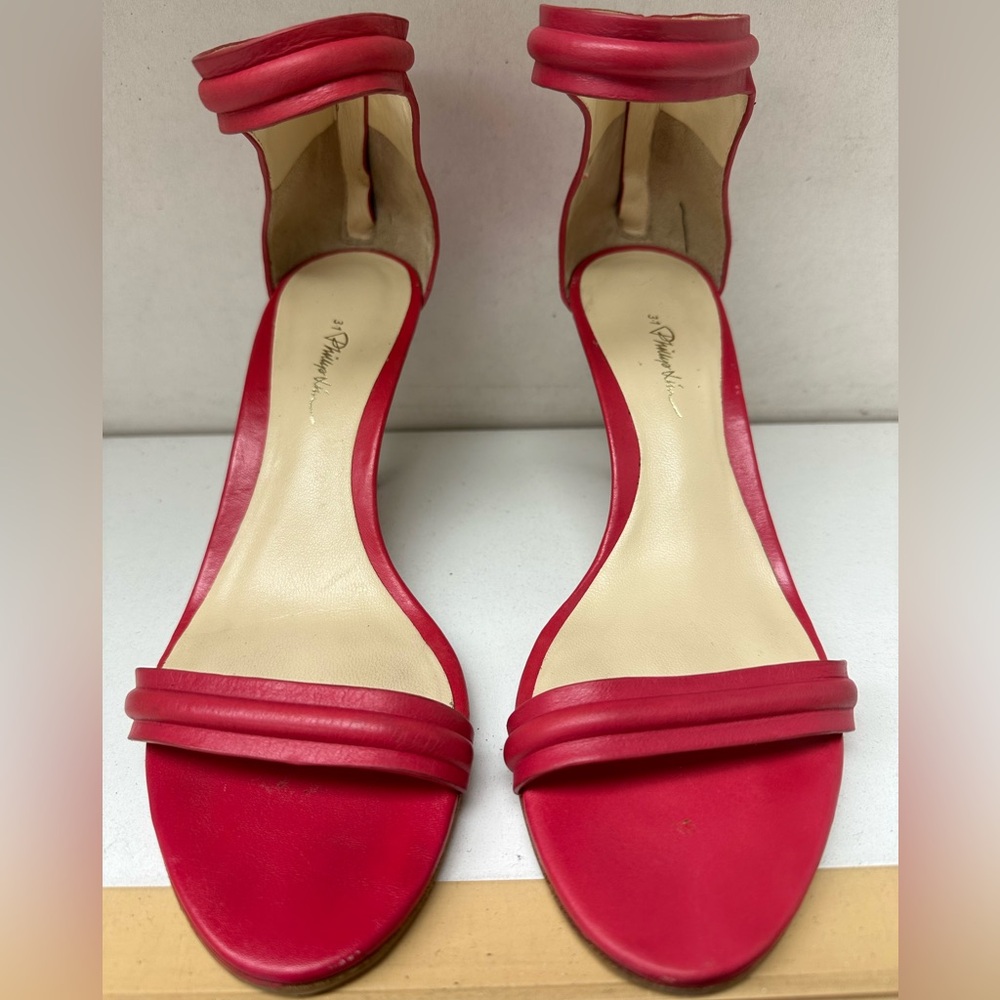 3.1 Phillip Lim Martini Mid-Heel Ankle Strap Sandals, Raspberry Red size 38